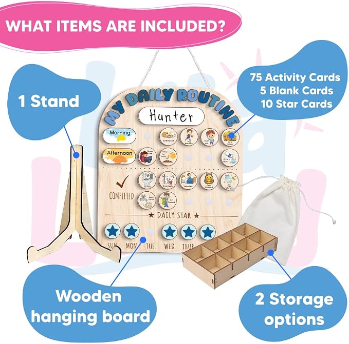 Wooden Chore Chart for Kids, Wooden Daily Routine Chart for Kids, Visual - Image 2