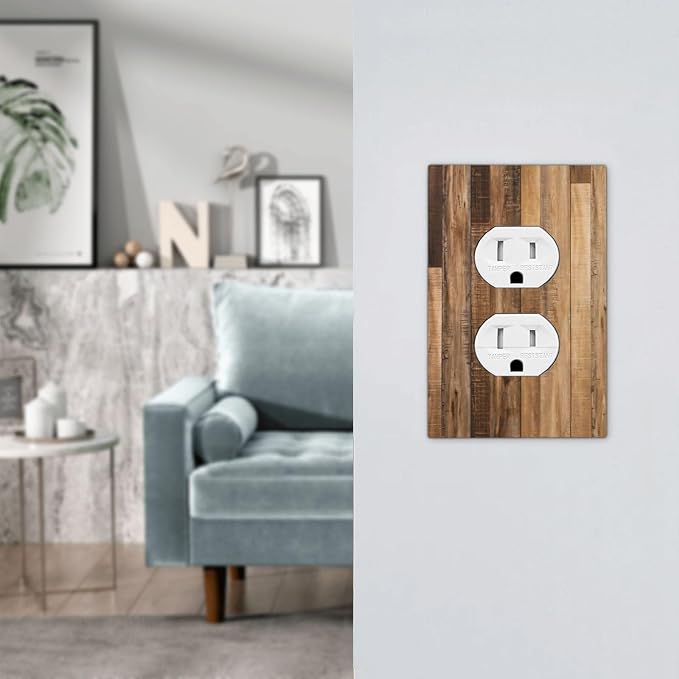 Rustic Brown Wood Splicing Vintage Dark Oak Print Outlet Covers 1 Gang Duplex - Image 7