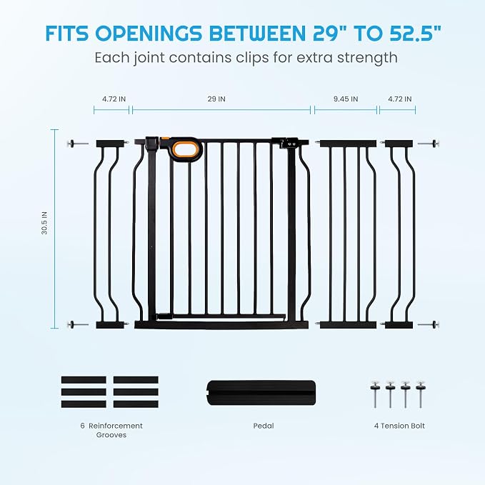Baby Gate for Stairs 29-52 Inch Wide, Safety Gate for Baby Adjustable Pet Gate - Image 3