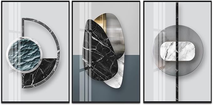 QKF Large Glossy Canvas Abstract Geometric Wall Art Dark Graphics Modern Home - Image 9