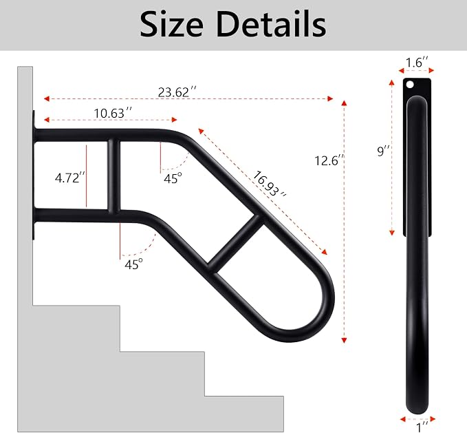 Hand Rails for Outdoor Steps & Elderly, U-Shape Wall Mount Stair Railing - Image 4
