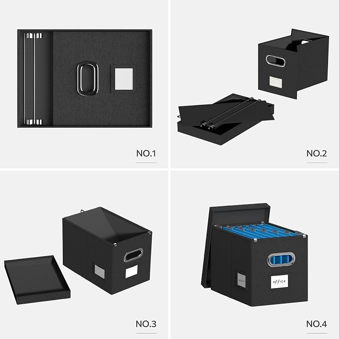 Hanging File Box with Lid, Linen Collapsible Decorative Office/Home File Cabinet - Image 6