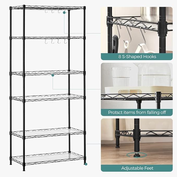 SONGMICS 6-Tier Storage Shelves, Wire Shelving Unit, Kitchen Metal Shelves - Image 4