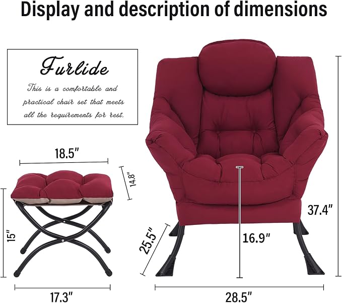 Lazy Chair with Ottoman, Modern Chair with Folding Footrest, Lounge Accent Chair - Image 3