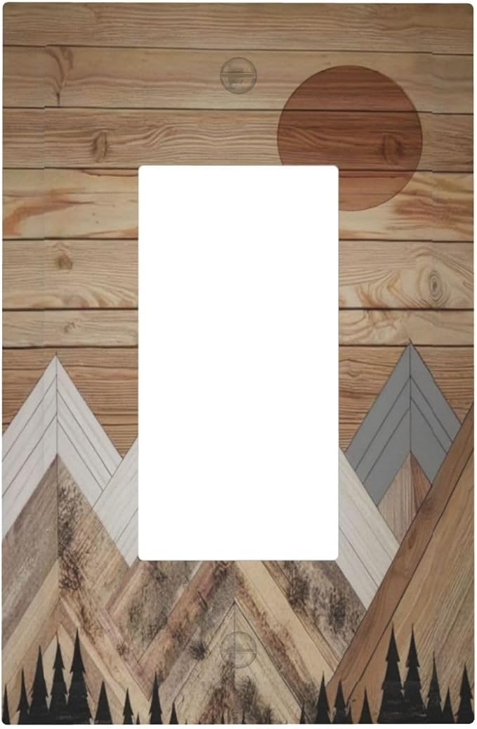 Wooden Planks Mosaic Snow Mountain Sun Decorative Outlet Covers 1 Gang Single by Unknown