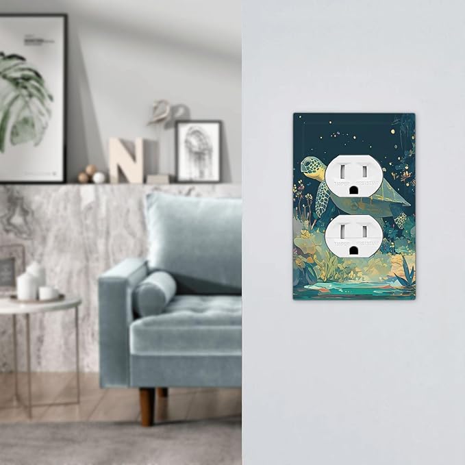 Outlet Covers Fantasy Sea World Sea Turtle Floral Plant 1 Gang Duplex Wall - Image 7