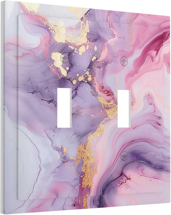 Decorative Switch Plates Pink Marble Abstract Purple Gold Texture 2 Gang Double - Image 2