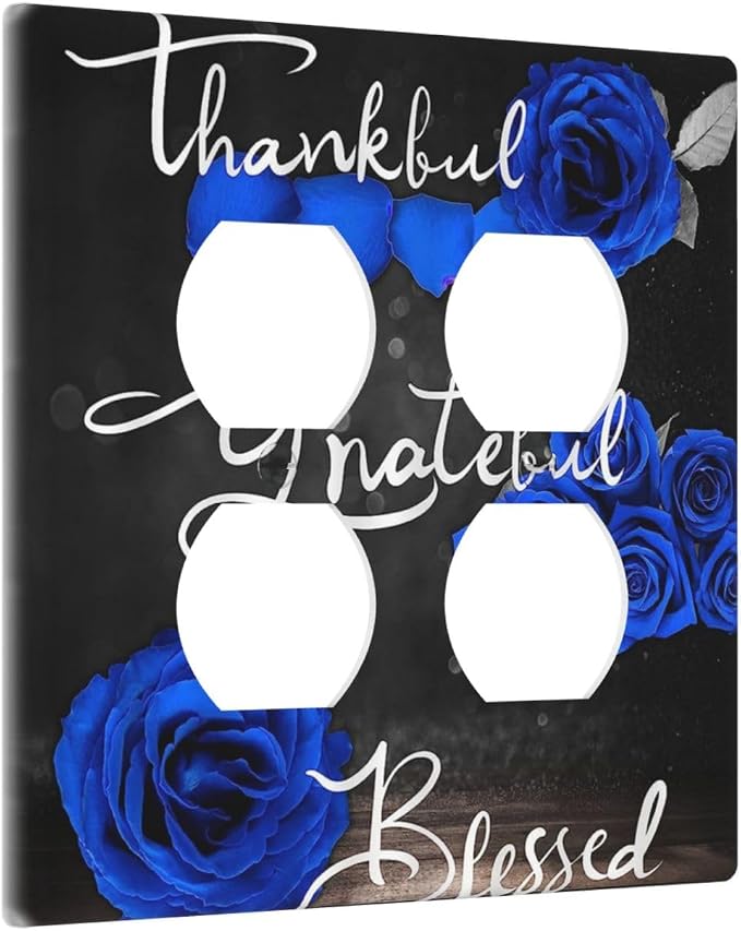 Decorative Light Switch Cover Plate Blue Rose Thankful Grateful Blessed 2 Gang - Image 2