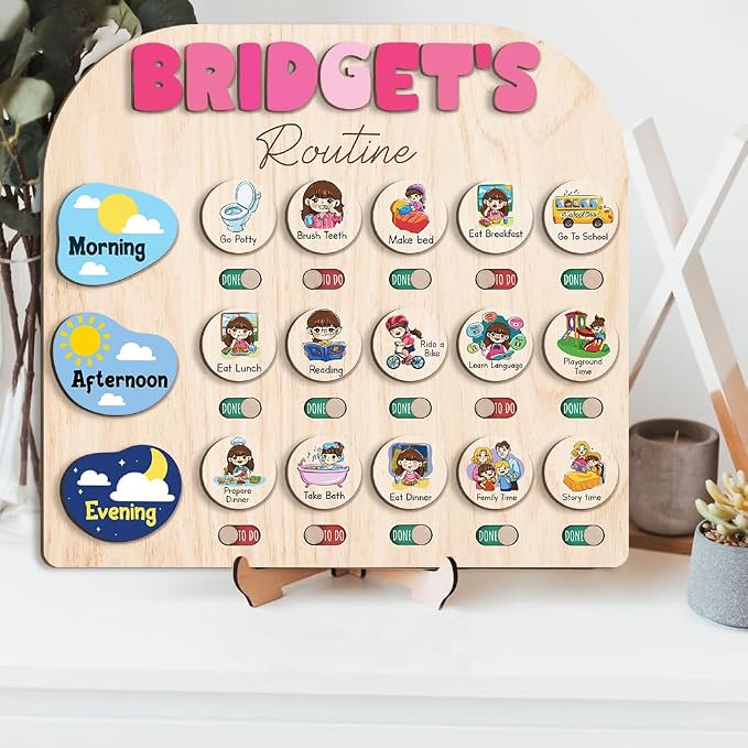 Wooden Chore Chart for Kids Visual Schedule, Routine Chart for Kids, Morning - Image 6