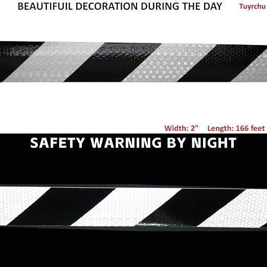 Black White Reflective Tape 2 inch X 166 feet, Outdoor Waterproof Hazard - Image 3