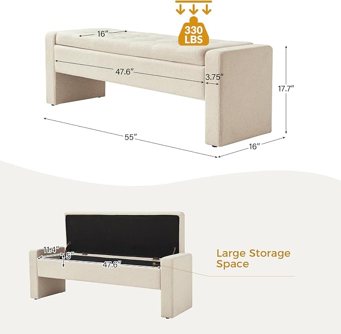 55" Modern Upholstered Storage Bench - Image 2