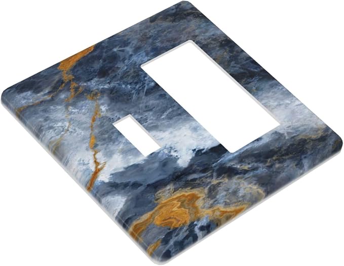 Decorative Outlet Covers Gold Dark Blue Gilt Haze Marble 2-Gang Combo Light - Image 3