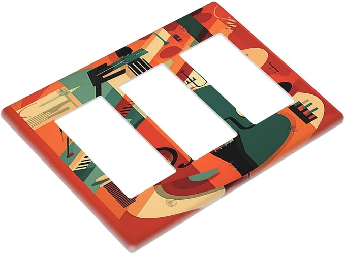 Light Switch Covers Violin Abstract Jazz Colorful Painting 3 Gang Rocker - Image 3