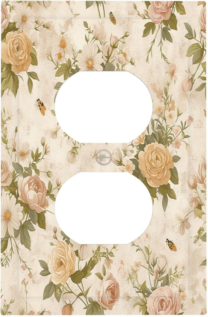 Outlet Covers Boho Vintage Roses Pink Red Yellow Bouquet Floral 1 Gang Duplex by LightSwitchCover