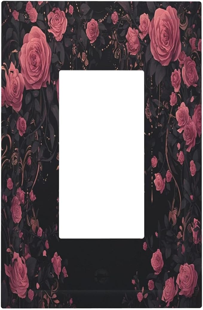 Decorative Outlet Covers Dark Background Red Rose Leaf 1 Gang Single Rocker by LightSwitchCover