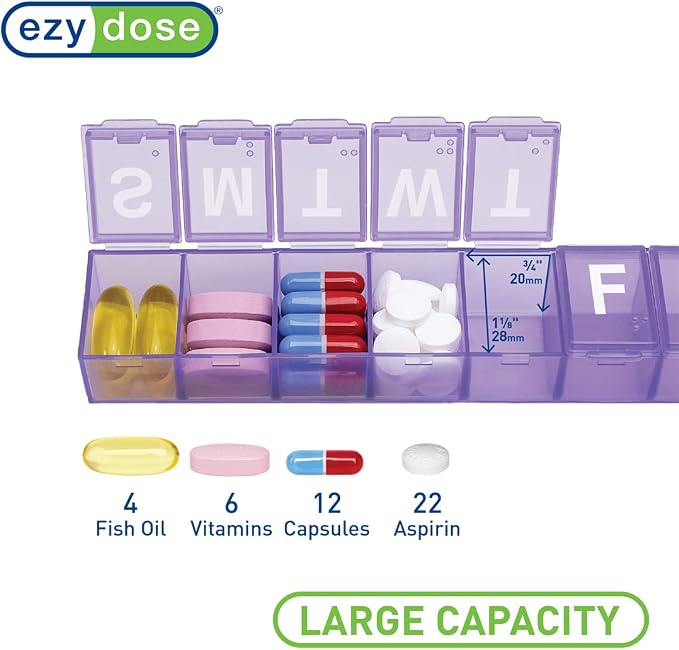 EZY DOSE Weekly Daily Pill Case, Medicine Planner, Vitamin Organizer, - Image 3