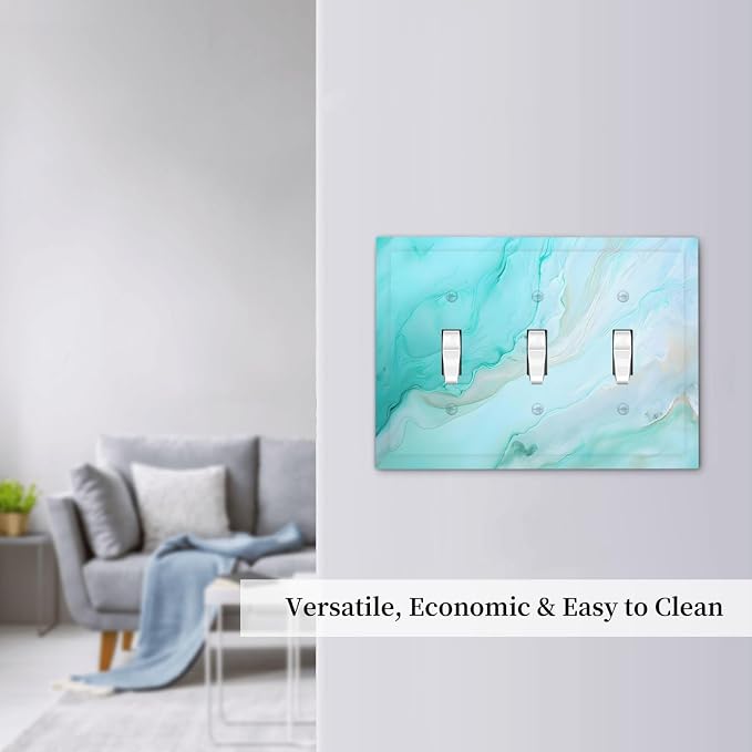 Teal Gold Marbling Turquoise Print Decorative Switch Plates 3 Gang Wall Plate - Image 7