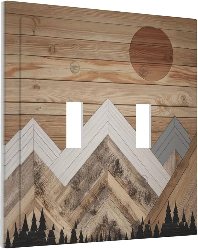 Wooden Planks Mosaic Snow Mountain Sun Decorative Switch Plates 2 Gang Double - Image 2