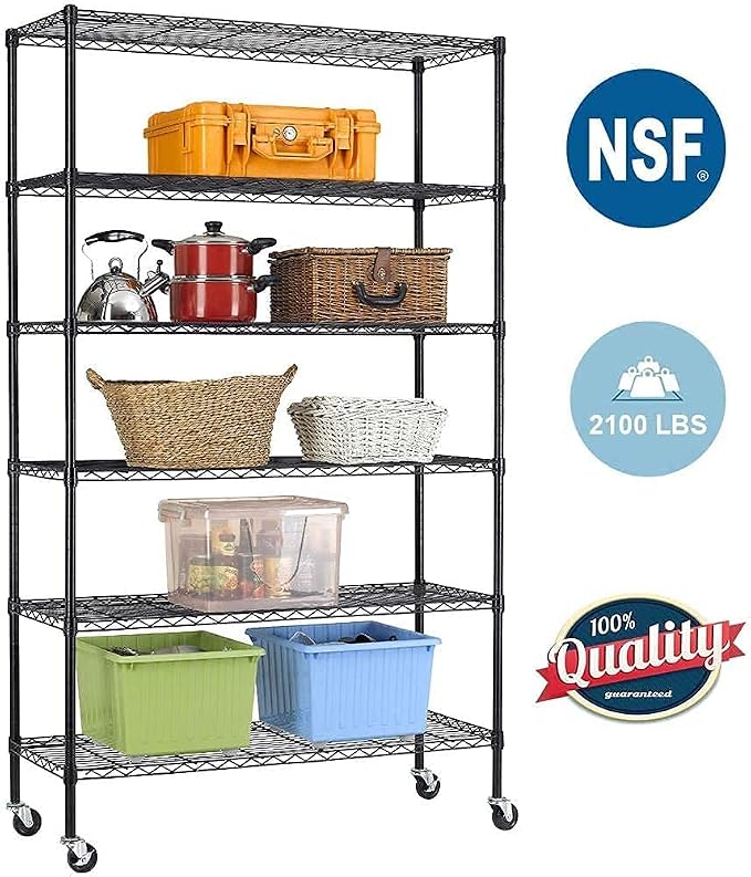 FDW 48"L×18"W×82"H Wire Shelving Unit Storage Cart Metal Shelf Rolling Utility - Image 6