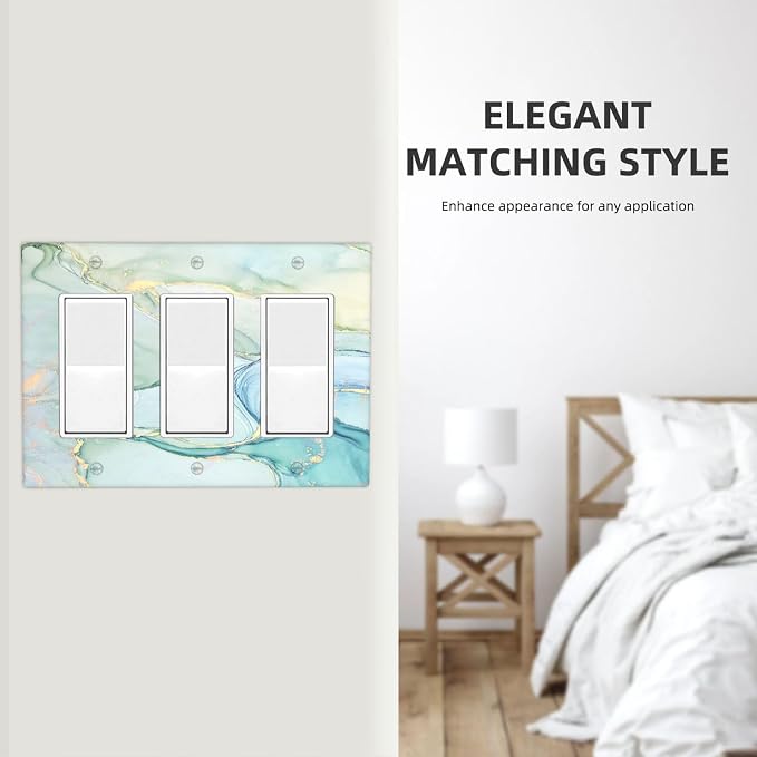 Light Switch Covers Teal Gold Marbling Turquoise 3 Gang Rocker Electrical GFCI - Image 7