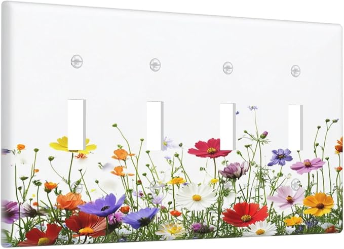 Light Switch Covers Colorful Wildflowers Plant Floral Daisy Quad Toggle - Image 2