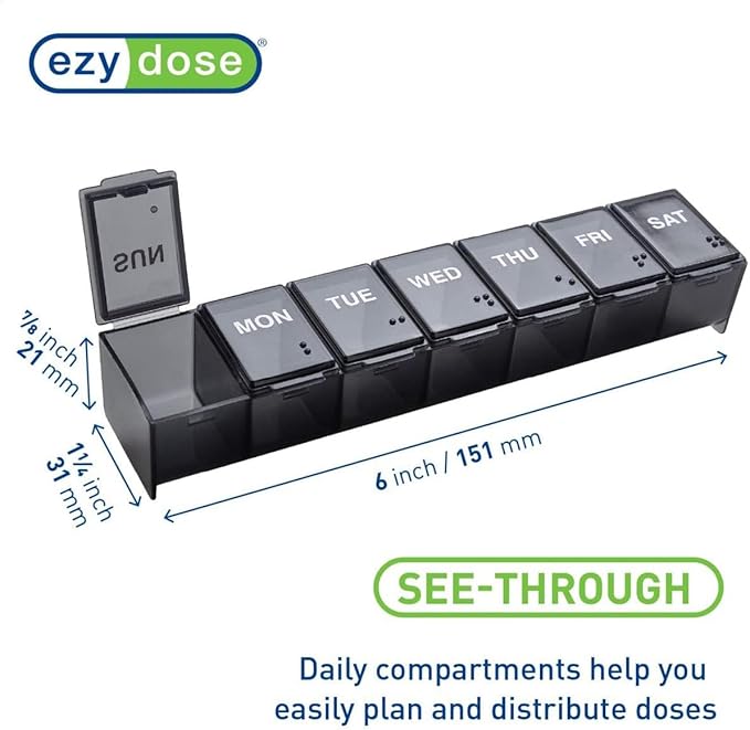 EZY DOSE Weekly Daily Pill Case, Medicine Planner, Vitamin Organizer, - Image 5