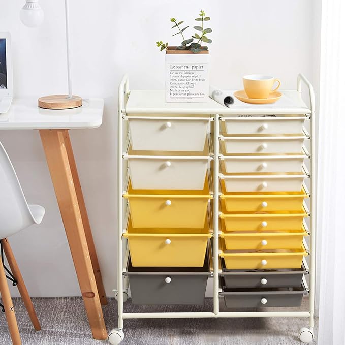 Giantex 15-Drawer Organizer Cart Office School Storage Cart Rolling Drawer Cart - Image 4