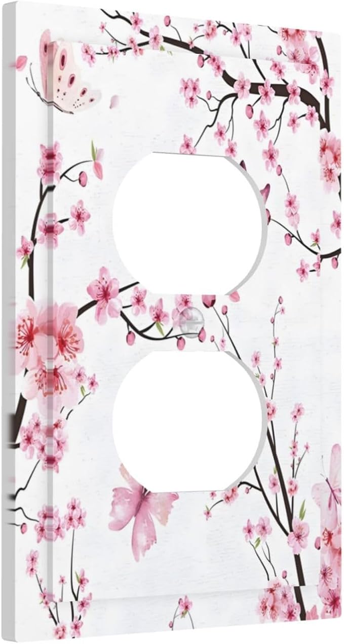 Cherry Floral Watercolor Pink Flowers Butterfly Outlet Covers 1 Gang Duplex - Image 2