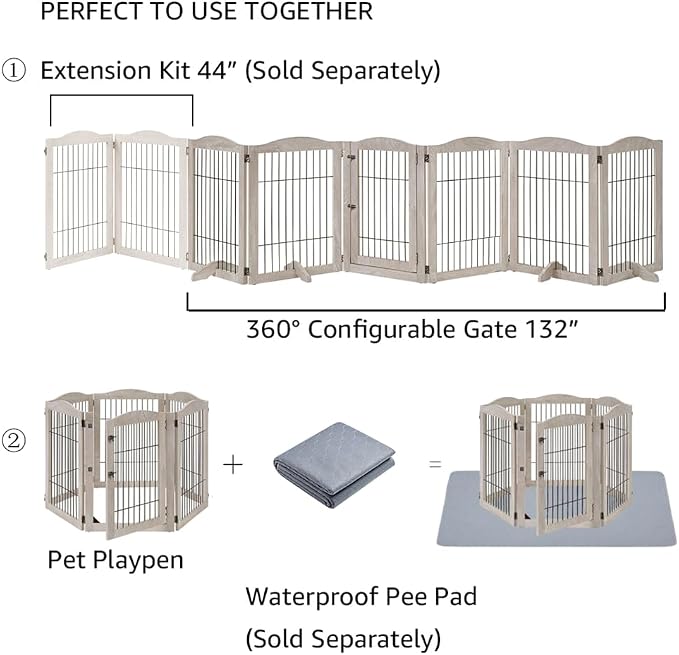 unipaws 132" Extra Wide Dog Gate and Pet Playpen, Free Standing Tall Fence - Image 7