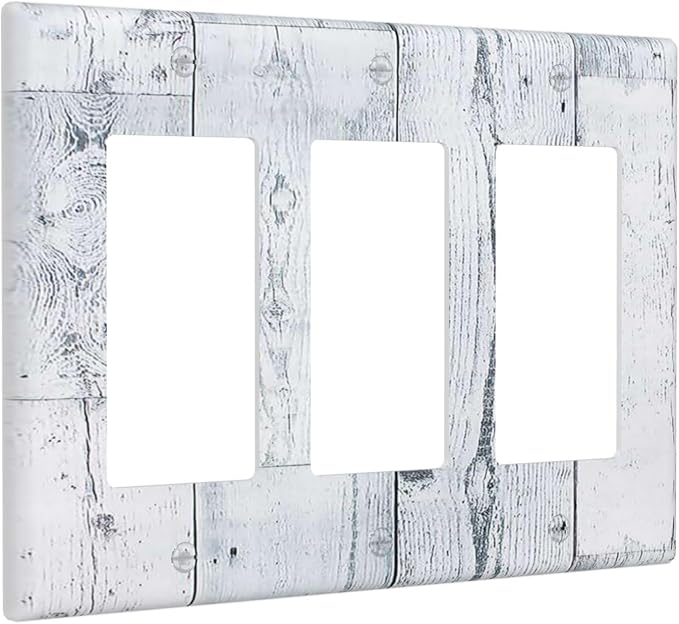 Light Switch Covers Vintage Grey White Wood Grain 3 Gang Rocker Electrical GFCI - Image 2