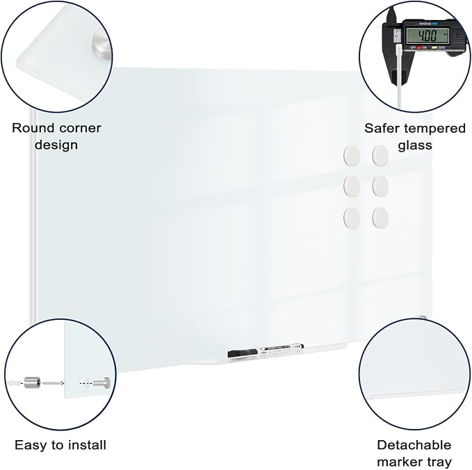 Magnetic Glass Whiteboard, Frameless White Board - Image 3
