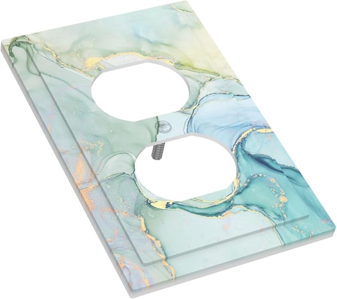 Outlet Covers Teal Gold Marbling Turquoise 1 Gang Duplex Wall Plate Decorative - Image 3