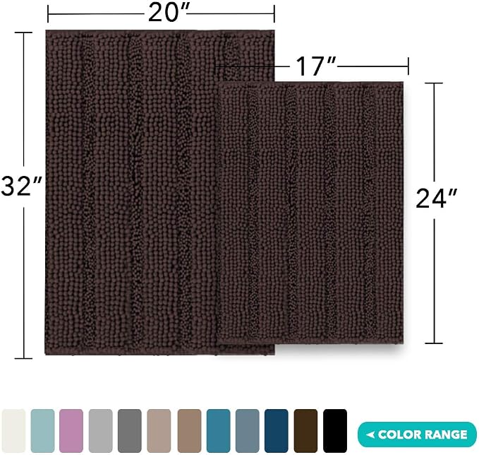 Turquoize Chenille Bathroom Rugs Set Non-Slip Bath Mats Extra Soft and - Image 2