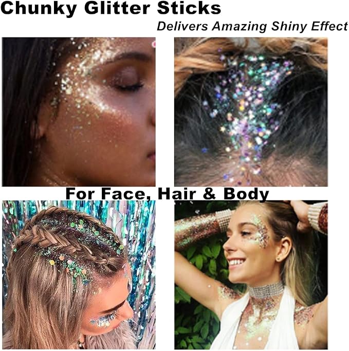 Mysense Green Body Glitter Stick, Mardi Gras Face Hair Glitter, Festival Rave - Image 6