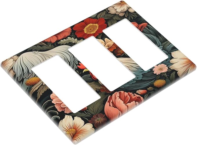 Light Switch Covers Rooster Flowers Red White Chicken Floral 3 Gang Rocker - Image 3
