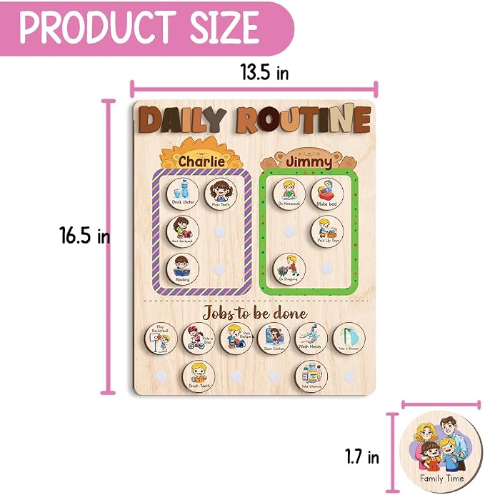 Wooden Chore Chart for Kids Multiple Kids 13.5"x16.5", Behavior Chore Chart for - Image 8