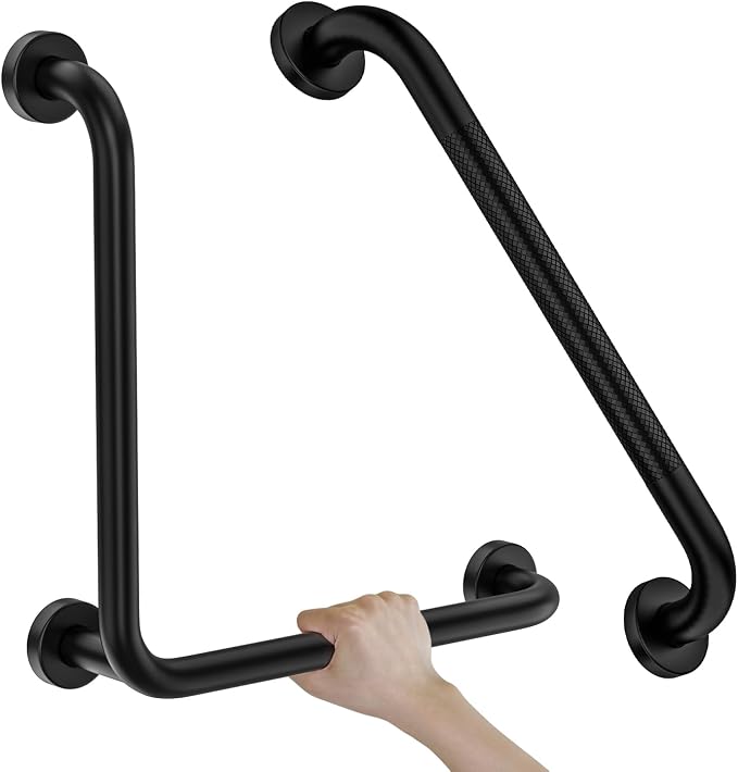 L-Shaped Shower Grab Bar 16x16 Inch, Zepolu Stainless Steel Matte Black Safety by Zepolu