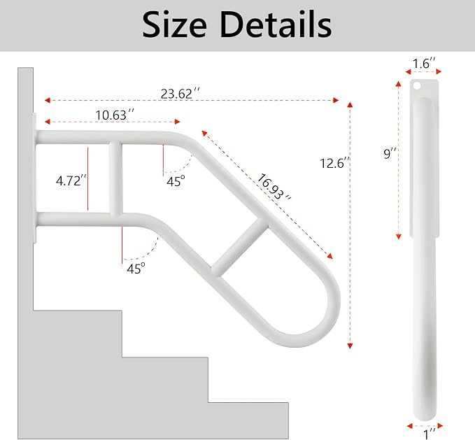 Hand Rails for Outdoor Steps & Elderly, U-Shape Wall Mount Stair Railing - Image 6