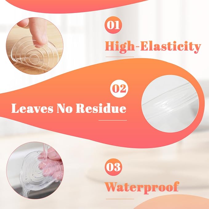 Clear Silicone Cabinet Door Bumpers, Circle12 Pcs, Self-Adhesive Sound - Image 5