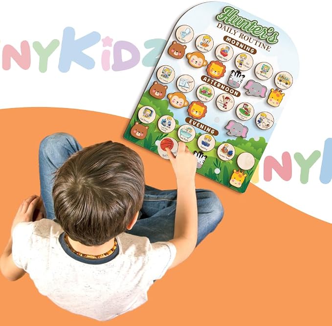 Wooden Daily Routine Chart for Todder, Visual Schedule Woodland Reward Chart - Image 2