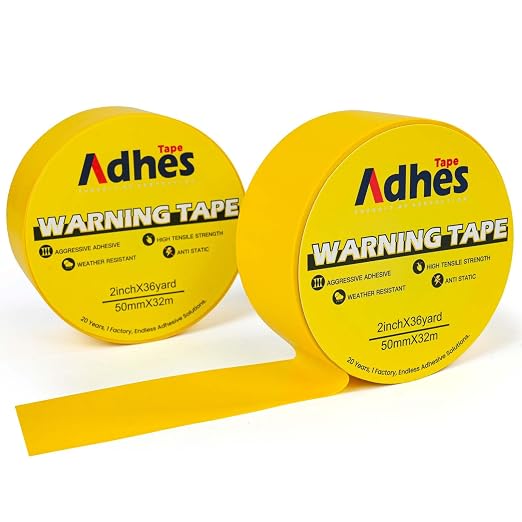 ADHES Yellow Hazard Warning Safety Tape, 2 Inch x 35 Yards x 2 Rolls High by ADHESTAPEPERSUITOFPERFECTION