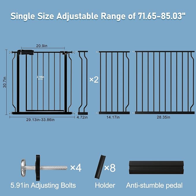 ALLAIBB Extra Wide Pressure Mount Baby Gate Auto Close Black Metal Child Dog - Image 4
