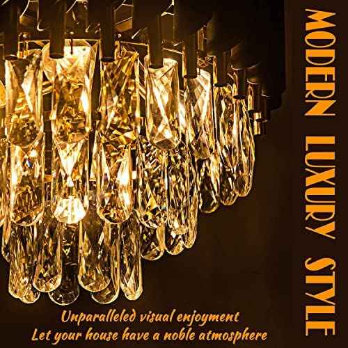 3-Tier Black Gold Crystal Chandelier 5-Light 15’’ Modern Crystal