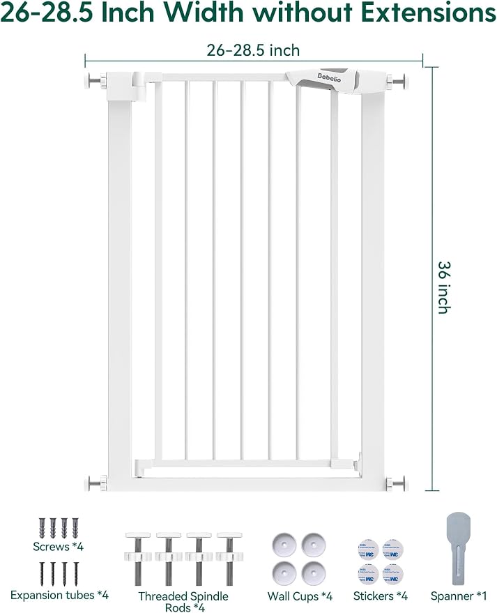 BABELIO 36" Tall Narrow Baby Gate, 26-28.5" Wide Auto-Close Metal Pet Gate - Image 7