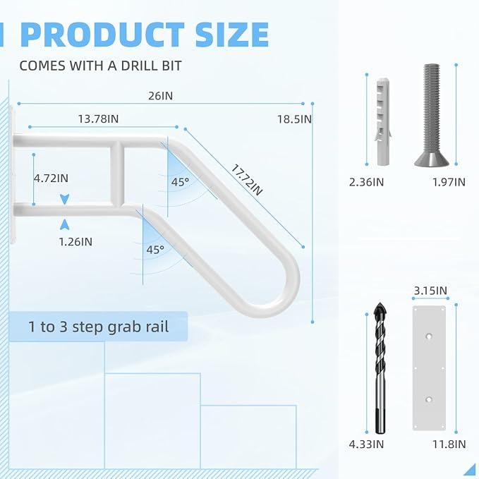 Handrails for Outdoor Steps Wall Mount, Railings for 1-3 Steps, U-Shaped - Image 2