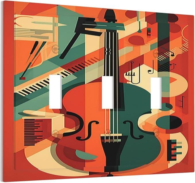 Decorative Switch Plates Violin Abstract Jazz Colorful Painting 3 Gang Wall - Image 2