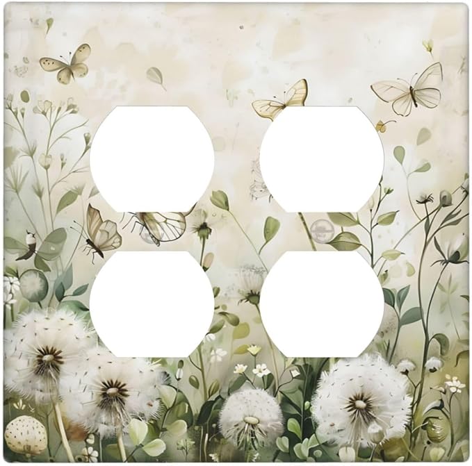 Dandelions Butterflies Watercolor Wildflowers Floral Outlet Covers 2 Gang by Unknown