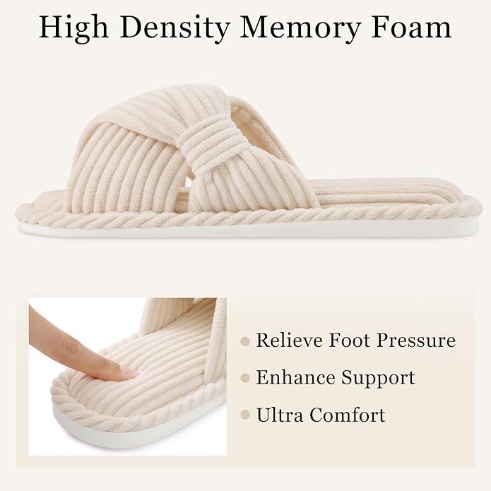 Evshine Fall House Slippers for Women Corduroy Cross Bow Indoor Slippers Open - Image 4