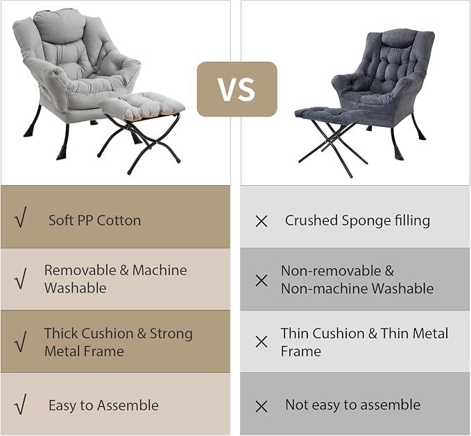 Lazy Chair with Ottoman, Modern Chair with Folding Footrest, Lounge Accent Chair - Image 9