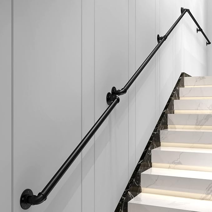 5FT Industrial Stair Railing Wall Mount Staircase Handrail φ1.3 Pipe Hand Rail - Image 8